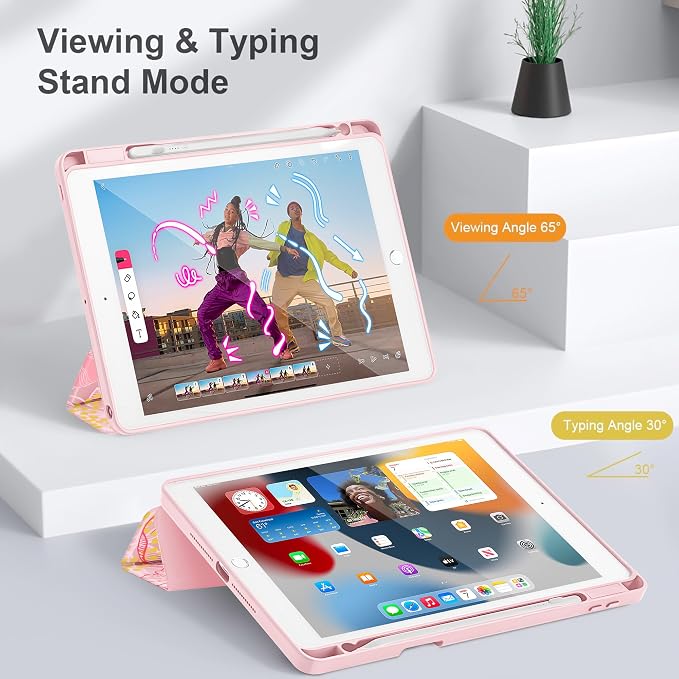 May Chen for iPad 9th Generation with Pencil Holder iPad 8th/7th Gen Case 10.2-inch [Penceil Holder] Trifold Stand Auto Wake/Sleep Clear TPU Protection Back Cover Ballet Shoes