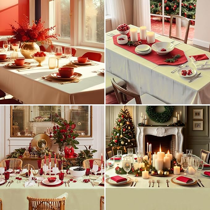 Rectangle Tablecloths 90x132 Inch 8 Pack Ivory Tablecloth for 6ft Washable Decorative Linen Polyester Table Cloths for 8ft Dining Table Banquets Buffet Parties and Wedding
