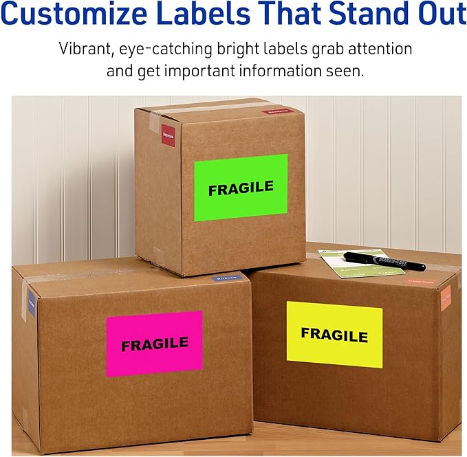 Avery Printable Shipping Labels, 5-1/2" x 8-1/2", Neon Magenta, Laser & Inkjet Compatible, 200 Blank Labels Total, Great for Branding, Mailing, Organizing, and More (5948)