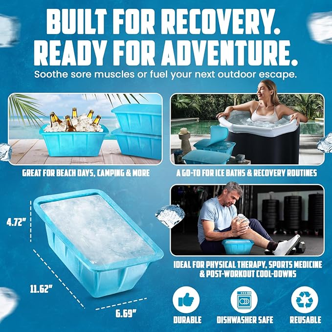 Extra Large Ice Block Mold For Ice Bath, Large Ice Mold for Freezer with Lids - Reusable, Silicone Ice Bath Accessories, Cold Plunge Giant, Ice Blocks for Chiller & Cold Therapy