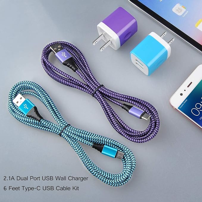 USB Type C Charger Plug Dual Port Fast Wall Charger Phone Charging Block with 2Pack 6Ft C Cable for Samsung Galaxy S26 S25 S24 S23 S22 S21 S20 A16 A54 A53 A23iPhone 17 16 15Google Pixel 10 9 8 7 Pro