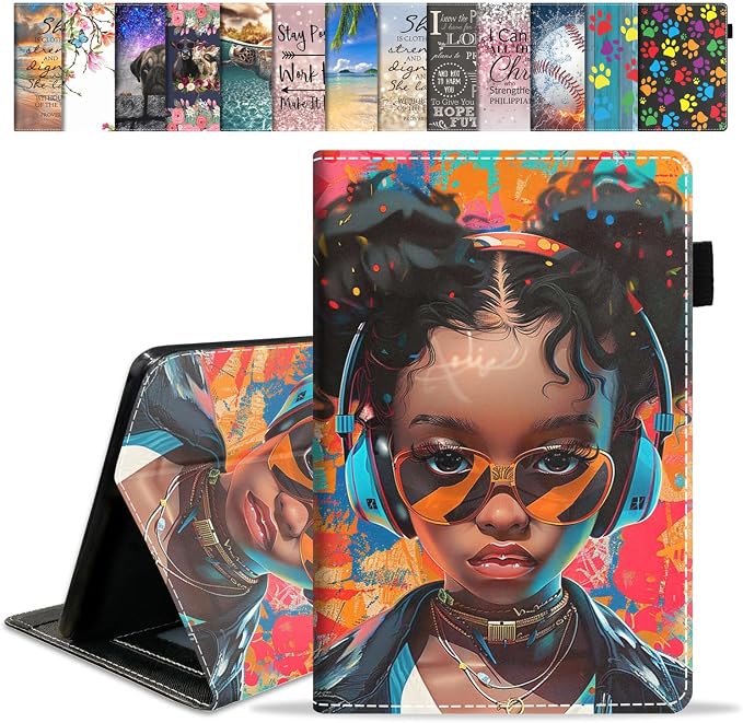 Case for Amazon Fire HD 8/Fire HD 8 Plus Tablet (12th/10th Generation 2024/2022/2020 Release) Premium PU Leather Cover with Auto Sleep Wake African Women