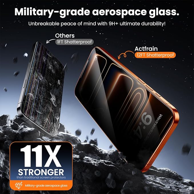 3-Pack for iPhone 16 Plus/15 Plus Screen Protector Privacy 9H+ Tempered Glass Scratch &amp Drop Resistant Smooth &amp Clear Easy Installation Full Coverage