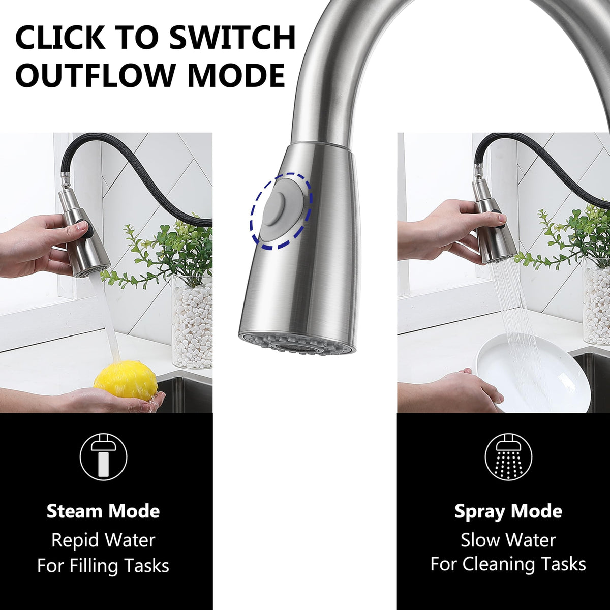 Comllen Kitchen Faucet with Pull Down Sprayer, Modern Brushed Nickel Faucets for Kitchen Sink, Stainless Steel Single Handle Pull Out Kitchen Sink Faucet with Deck Plate
