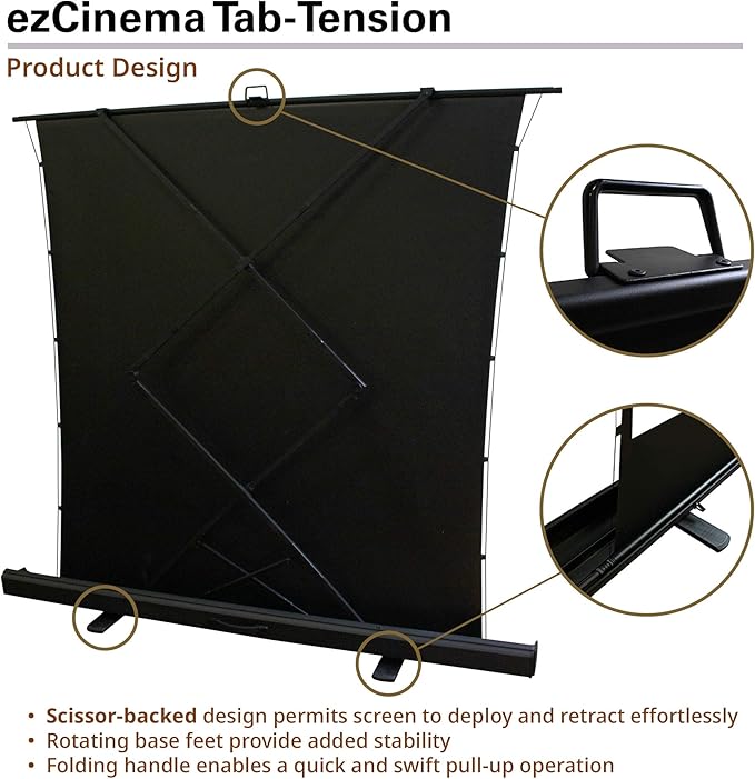 Elite Screens ezCinema Tab-Tension, 90-Inch Portable Floor Rising Projector Screen, 4:3, Tab-Tensioned Scissor-Backed, Manual Pull Up Projection Screen+Carry Bag, Home Office Classroom, Black- FT90XWV
