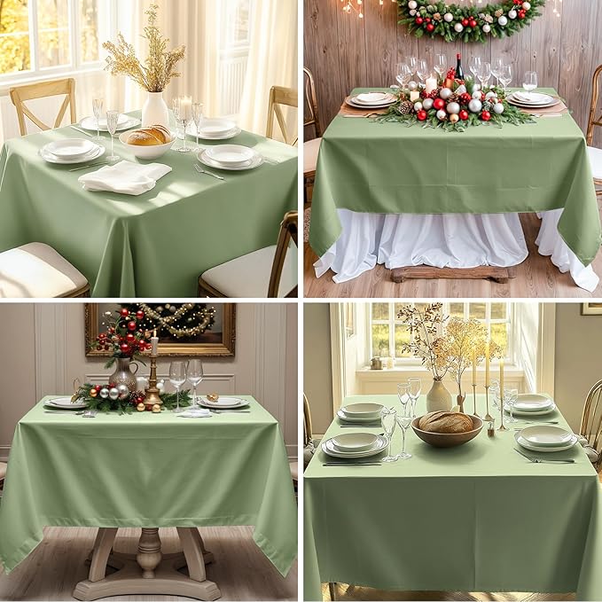 Square Tablecloth 52 x 52 Inch Sage Green Tablecloths Stain-Wrinkle Resistant Washable Polyester Table Cloths for Holiday, Buffet Parties, and Weddinge 2pack