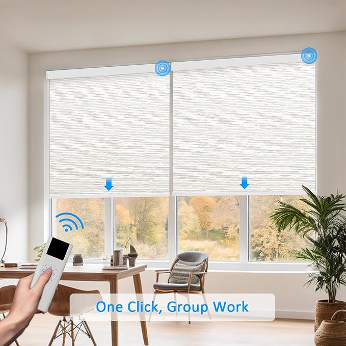 COOLWINDS Motorized Blinds with Remote Cordless Automatic Motorized Shades Custom Blinds for Windows Smart Curtains Compatible with Alexa Google Home(Custom)