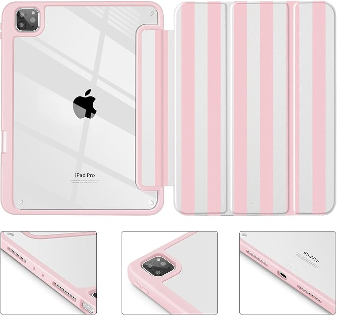 Tuiklol for iPad Pro 11 Inch 4th / 3rd / 2nd / 1st Gen (2022 2021 2020 2018) Case -Built-in Pencil Holder Shockproof Cover Clear Transparent Back Shell with Auto Wake/Sleep Black Flower