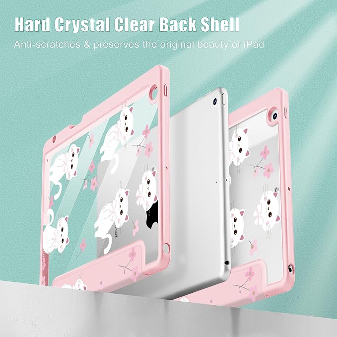 Tuiklol for iPad 10.2 inch 9th / 8th / 7th Gen 2021 2020 2019 Release Case | Built in Pencil Holder - TPU Protection Trifold Stand Stand Clear Back Tablet Cover With Auto Wake/Sleep Blue berries