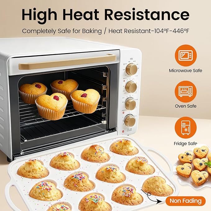 Fimary Premium Silicone Heart-Shaped Baking Mold with Metal Reinforced Frame – 2 Pack Non-Stick Cupcake & Muffin Pan for Baking Chocolate, Egg Bites & Brownies – BPA Free, Dishwasher & Oven Safe