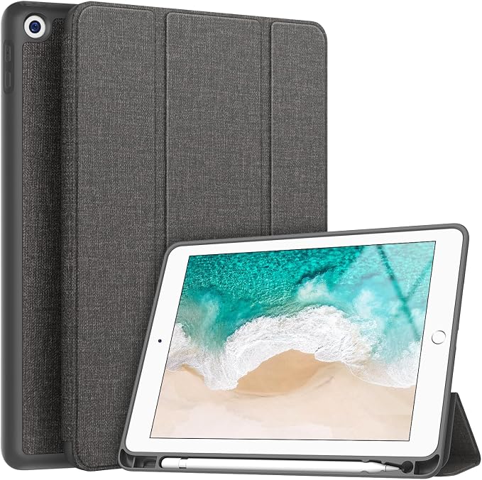 Soke Case Fits for iPad 6th/5th Generation with Pencil Holder - [Full Body Protection + Auto Wake/Sleep] Shockproof Soft TPU Back Cover for Apple iPad 9.7 inch 2018/2017 Black