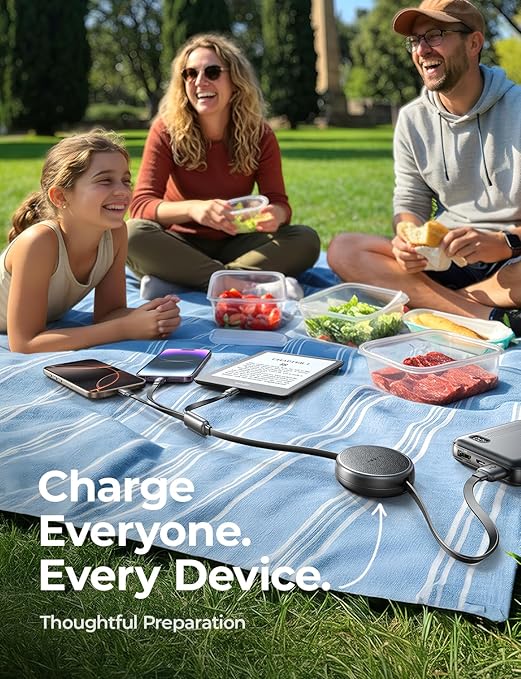 LISEN Multi Charging Cable, 3 in 1 Retractable Charging Cable, Retractable Car Charger with Type C/L/Micro USB Ports for iPhone 17 16 15 14 Pro/Samsung Galaxy S25/Kindle, Cruise Essentials Accessories