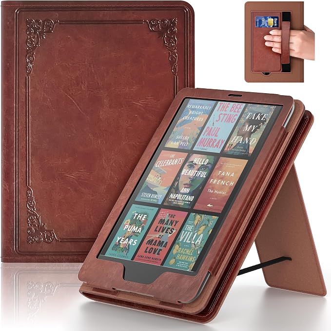 7in TCL Case with Hand Strap and StandIncompatible with Old Version Durable Synthetic Leather Cover with Auto Sleep WakeVintage Brown