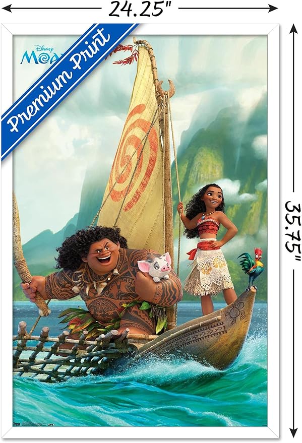 Disney Moana - Group Wall Poster, 34L" x 22.4W", White Framed Version