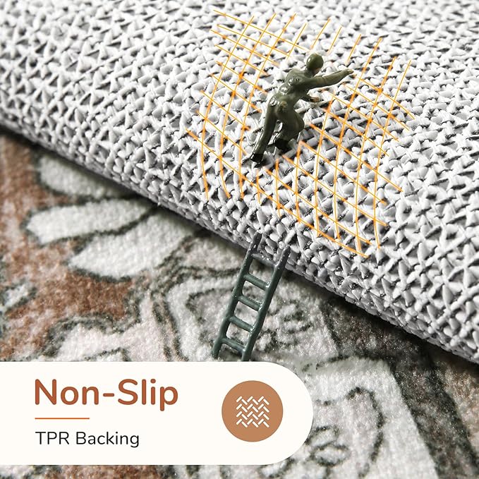 OPPODREAM Thin Area Rugs 3x5, Washable Rugs with Non Slip Backing, Low-Pile Throw 3x5 Carpet, Faux Cashmere 3 x 5 Carpet, Brown