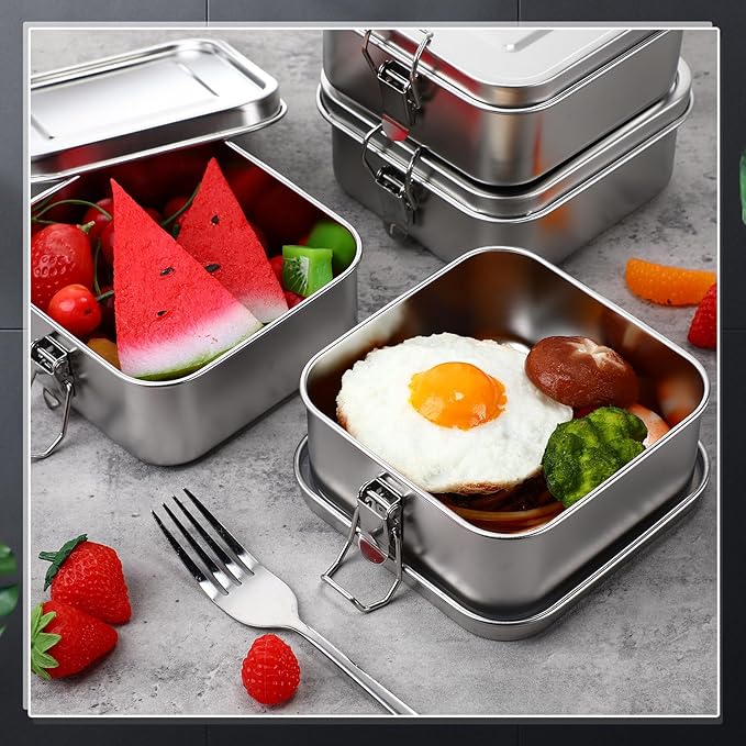 Umigy 4 Pcs Stainless Steel Food Containers 750ml Metal Bento Lunch Box Stainless Steel Food Storage Containers, Lockable Clips to Leak Proof, Reusable Dishwasher Snack Boxes for Work