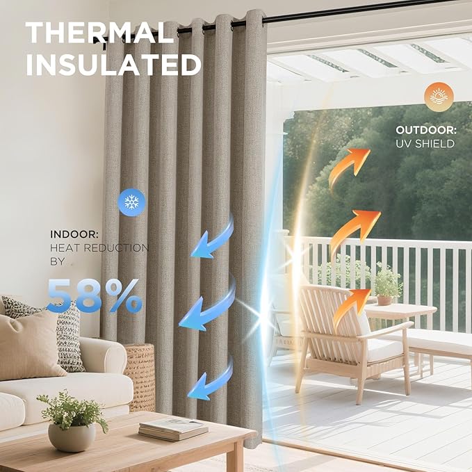 Joydeco Linen Blackout Room Divider Curtains, Extra Wide Sliding Door Drapes Living Room Curtains, 1 Panel 100W x 84L Inch Patio Door Drapes for Room Privacy