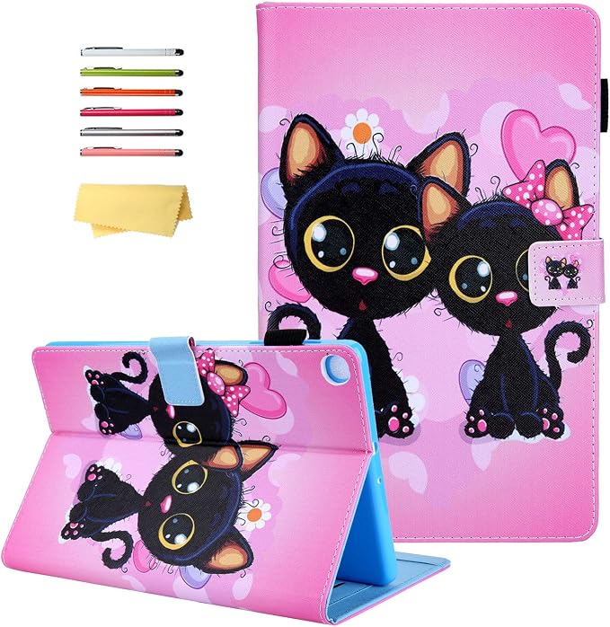 for Galaxy Tab A 8.4 Case 2020 Model (SM-T307/T307U) with Pencil Holder Pockets Multi-Angle Viewing Folio Stand PU Leather Shockproof TPU Cover for Samsung Tab A 8.4 T307 Black Rose Flower
