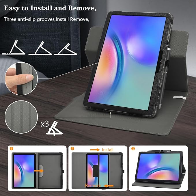 LiuShan Compatible with SHARECLOUD P10C caseSHARECLOUD P10_T caseFrameflow P10_A case360 Degree Rotation Stand PU for SHARECLOUD P10C/SHARECLOUD P10_T/Frameflow P10_A/OYEFIT T10 10.1 TabletBlack
