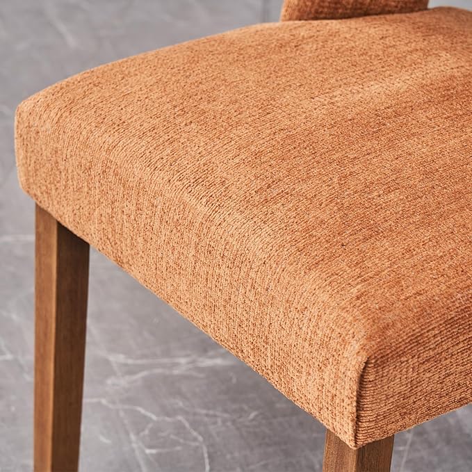 VKNOW Wooden Dining Chairs Set of 6, Modern Fabric Upholstered Dining Room Chair Kitchen Chairs, Farmhouse Dinner Chair for Kitchen Dining Room, Orange