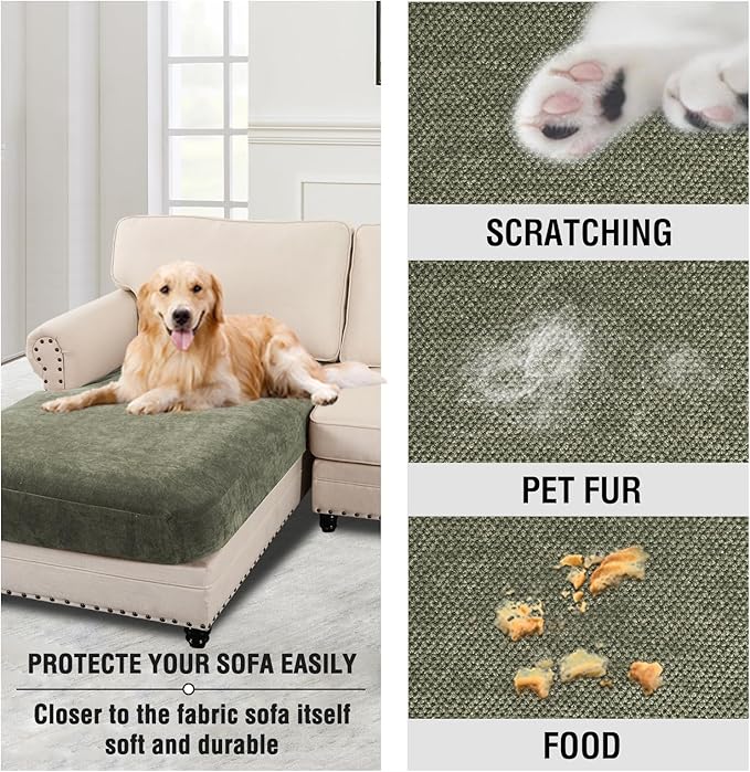 H.VERSAILTEX Chenille Chaise Couch Cover High Stretch Sectional Couch Covers for L Shaped Sofa Both Left/Right Thick Soft L Shaped Couch Cover(Chaise Cushion Cover,Tea Tree)