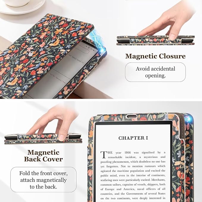 Fancity Case for Kindle Paperwhite 7/6.8 12th/11th Generation 2025 2024 | PU Leather Case with Auto Wake/Sleep Hand Strap for Kindle Paperwhite/Colorsoft Signature Edition 2021 Monet's Garden