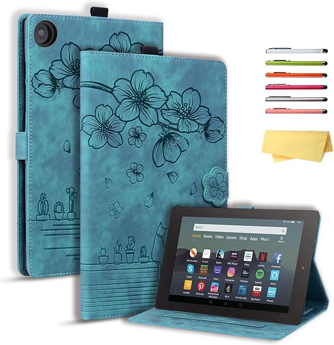 Kindle Fire HD 8 Tablet Case (8th/7th/6th Generation)Smart Stand Synthetic Leather Cover with Auto Wake/Sleep [Card &amp Pencil Holder] for 8 Amazon Fire HD 8 (2018/2017/2016) Blue Sea Beach