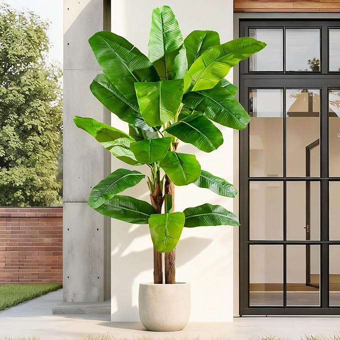 Tall Artificial Banana Tree Big Faux Tropical Bananas Trees Indoor Outdoor Realistic Floor Plant Large Fake Plants for House Home Living Room Office Front Porch Decor Outside Patio para decoracion