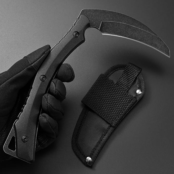 C1398 Camping Axes Billhook Sickle Machete Knife Brush Clearing Sickle Machetes D2 Steel Blade G10 Handle Hatchet for Outdoor Activities,Yard Work, Small Grass Sickle Machete,Harvest Knife