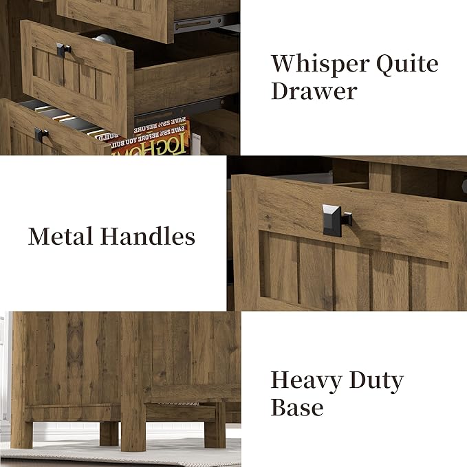 Executive Desk, Farmhouse Computer Desk with Drawers & Cabinet, Home Office Desk for Work Study Writing Workspace (Light Brown, 45")