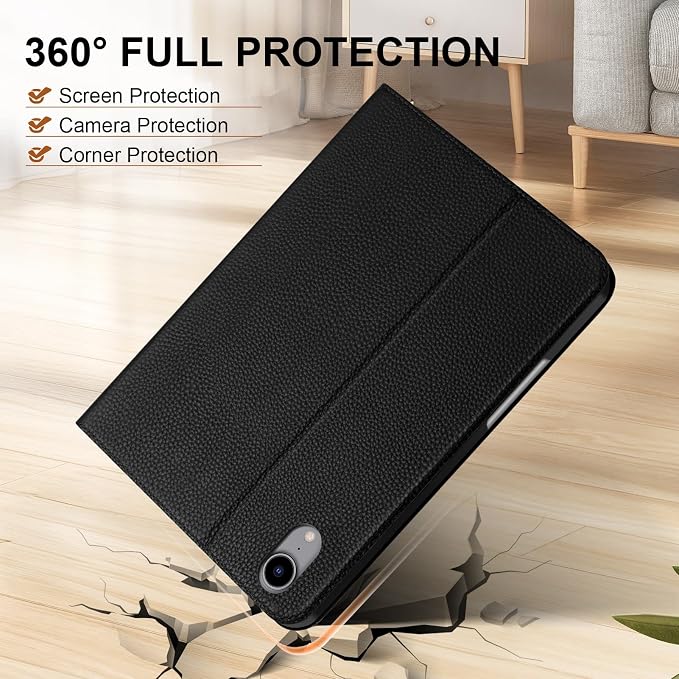 Genuine Leather Case for iPad 11th Gen 11/10th Gen 10.9 Black | Pencil Holder Adjustable Stand Auto Wake/Sleep Shockproof