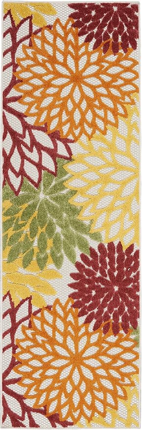 Nourison Home Aloha 6' Runner Red Multicolored Fabric Tropical Area Rug (6' Runner)