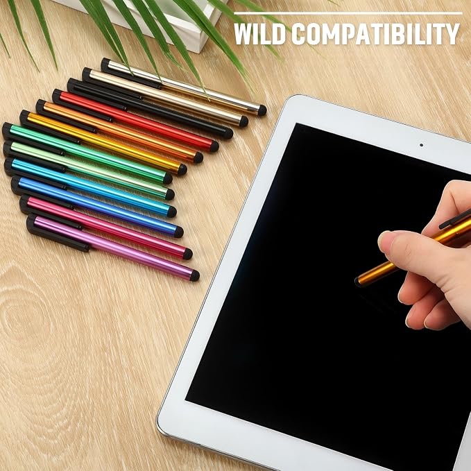Outus 120 Pack Bulk Stylus Pens for Touch Screens 12 Color Aluminum Capacitive Pens with Clips for Tablets Smartphones Classrooms Offices and Events