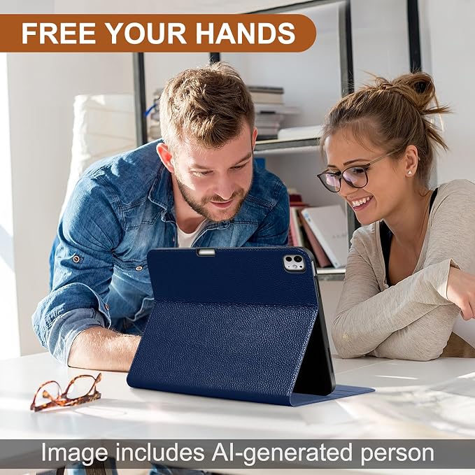 Genuine Leather Case for iPad 11th Gen 11/10th Gen 10.9 Black | Pencil Holder Adjustable Stand Auto Wake/Sleep Shockproof