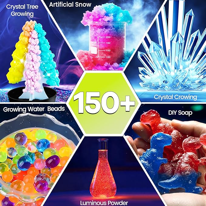 150+ Experiments Science Kits for Kids, STEM Activities Educational Science Kits Gifts with Chemistry Set, Erupting Volcano and Growing Crystal Tree (Science kit)