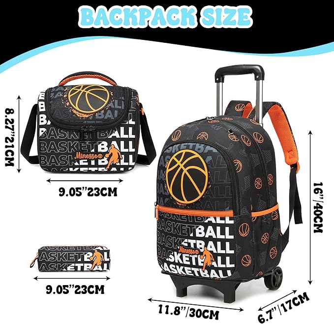 Rolling Backpack for Kids 8-12 Boys Backpack with Wheels for School Backpacks for Boys Kids Backpacks for Elementary Middle School Student