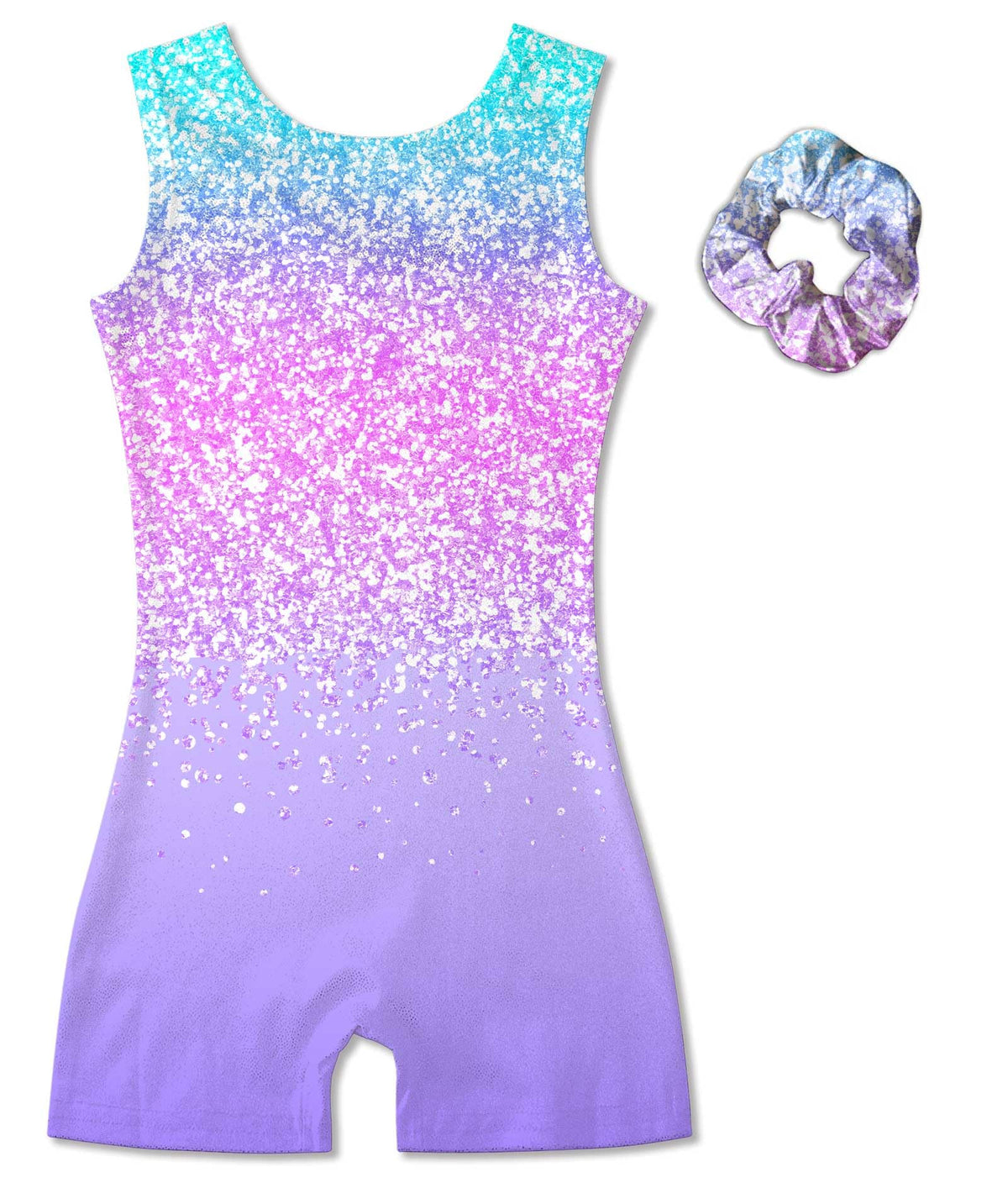 Vogseek Toddler Girls Gymnastics Leotards 3t 4t 2PC Blue Purple Sparkle Dots Ballet Dancewear Biketards Sets with Matching Hairs Scrunchie Drift Quick Dry Activewear Unitards