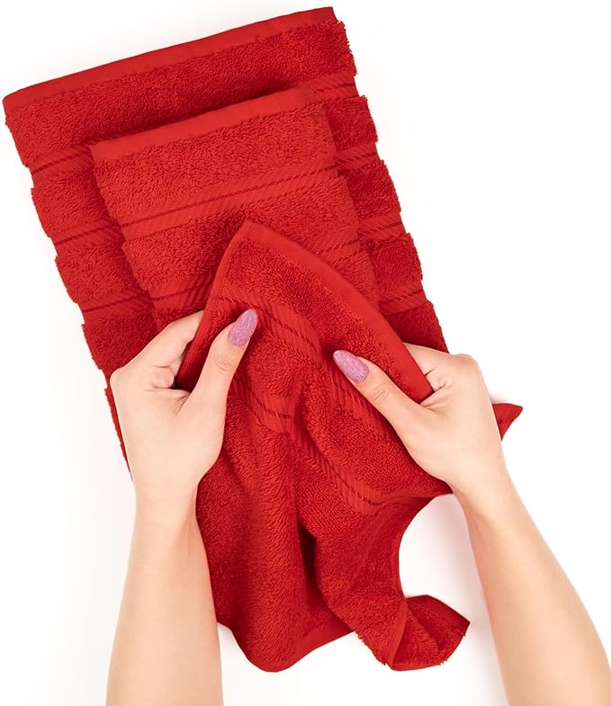 American Soft Linen Premium 3 Piece Towel Set, 1 Bath Towel 1 Hand Towel 1 Washcloth, 600 GSM 100% Cotton Turkish Towels for Bathroom, Red Towel Set