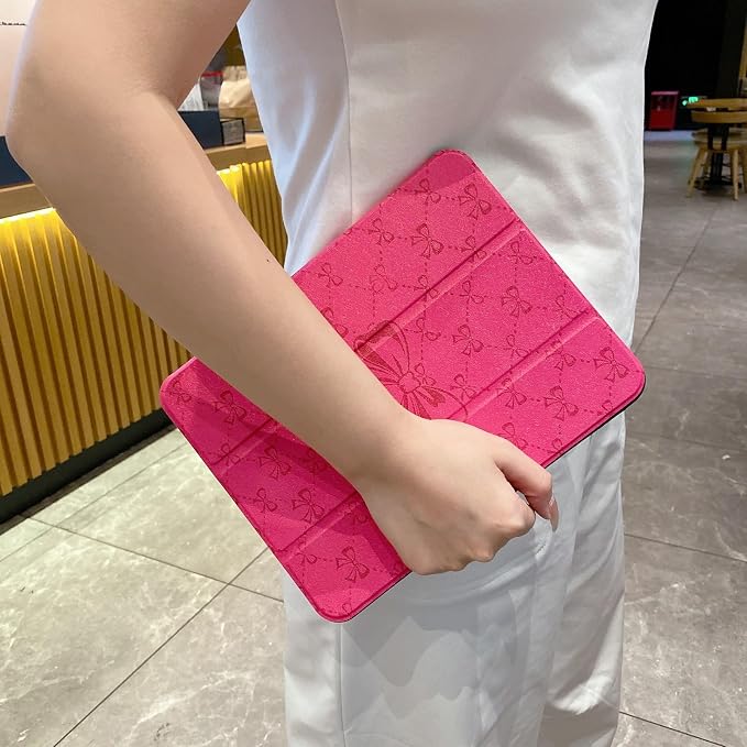 Tablet Case for iPad 11th A16 Generation 11 Inch 2025 / iPad 10th Generation 10.9 Inch 2022 Trifold Stand Smart Protective Cover Soft TPU Back Auto Wake &amp Sleep(Hot Pink Bow)