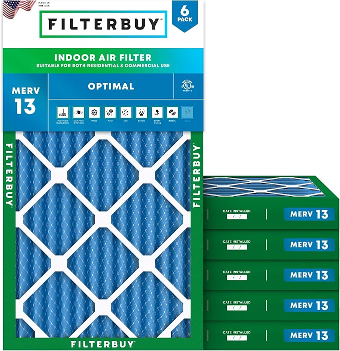 Filterbuy 12x24x2 Air Filter MERV 13 Optimal Smoke & Allergy Defense,