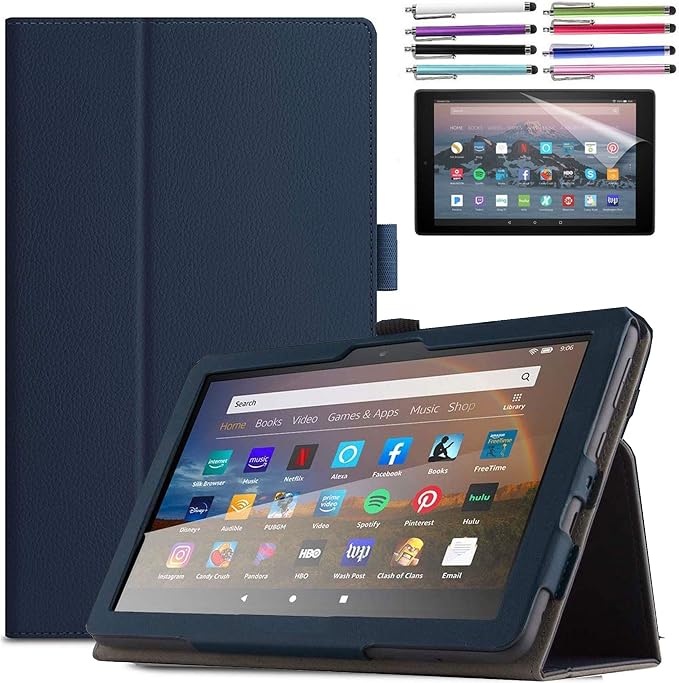 Case for Amazon Fire HD 10 Tablet 10.1 Inch Display (13th Generation 2023 Released) - Slim Lightweight Folio Stand Cover PU Leather Case + 1 Screen Protector and 1 Stylus (Black)