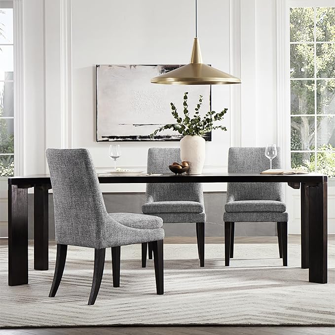 Upholstered Dining Chairs Modern Sidechair Performance Fabric High Back Armlesschair for Diningroom Kitchen,Dark Grey,Set of 4(2 Box)