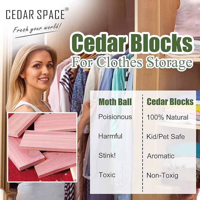 Cedar Space Cedar Blocks for Closet Storage,100% Aromatic Red Ceder Blocks Cedar Planks Chips 16pcs for Closet Drawers 100% Natural Wood Chips