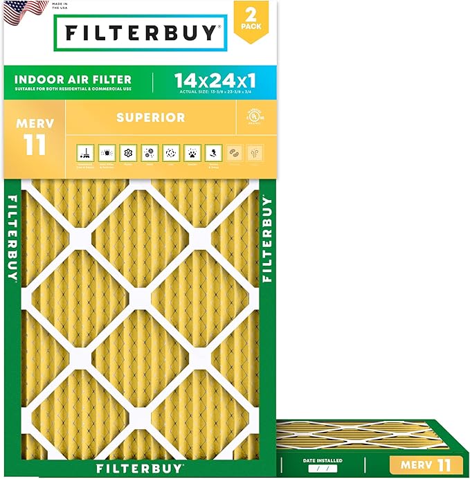 Filterbuy 14x24x1 Air Filter MERV 11 Superior Pet & Allergy Defense,