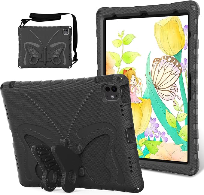 Kids Case for iPad Air 13 (2026/2025/2024) M4/M3/M2 &amp iPad Pro 13 2024 &amp iPad Pro 12.9 Cover 6th/5th/4th/3rd Gen (2022/2021/2020/2018) DIY Figures EVA Rubber Handle Stand Shockproof Bumper