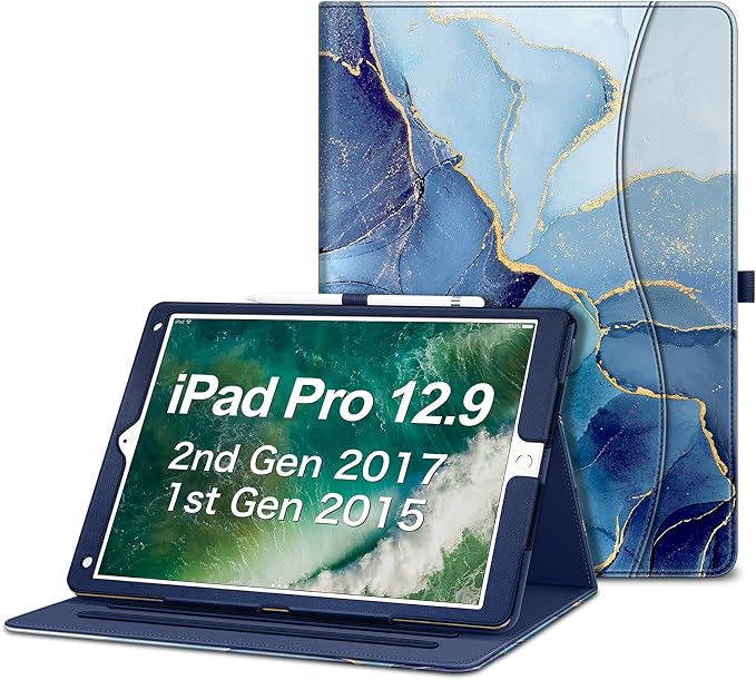 Fintie Multi-Angle Case 2017/2015 iPad Pro 12.9 inch (Old Model) 1st &amp 2nd Gen Case - [Corner Protection] Folio Stand Cover with Pencil Holder &amp Pocket Auto Wake/Sleep Blooming Hibiscus