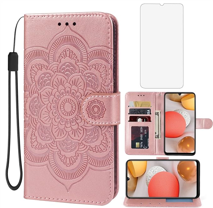 Case for Galaxy A42 5G Case Galaxy M42 5G SM-A426 Wallet Case with Tempered Glass Screen Protector Leather Flip Credit Card Holder Stand Phone Cover Cases for Samsung Galaxy A42 5G Blue