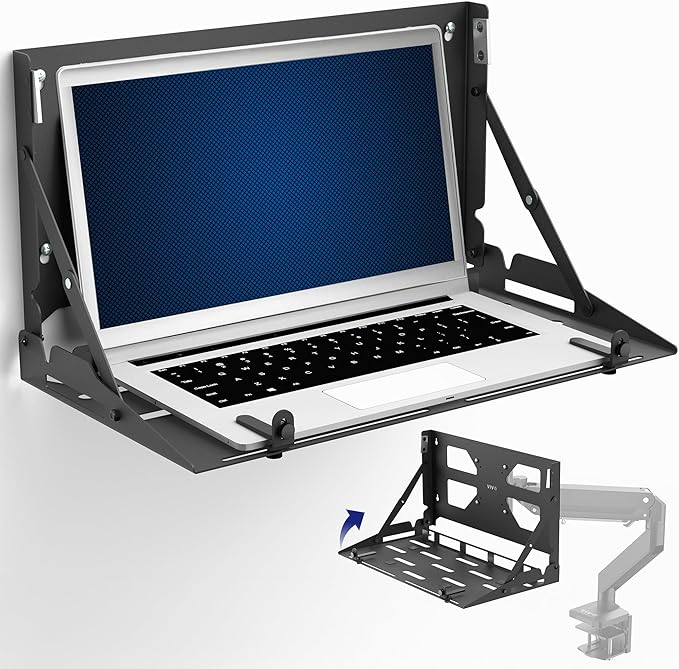VIVO Flip Down 13 to 17 inch Laptop Tray Holder for Wall-Mounted Floating Workstation or VESA Stand Accessory, Holds 22 lbs, Black, Mount-FDLAP1