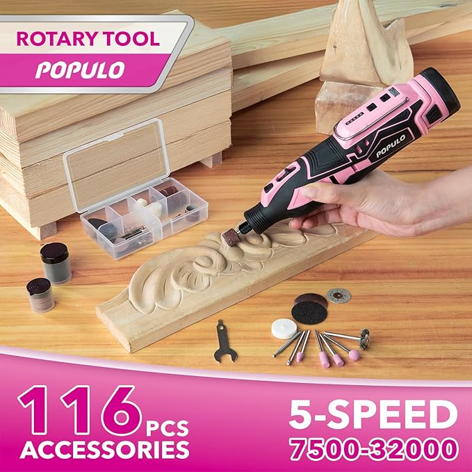 Pink Household Power Tool Combo for Women(3-Tool), 12V Lightweight Cordless Drill with Battery x2, Impact Driver and Rotary Tool Kit-Home Tool Kit for DIY, Home Improvement