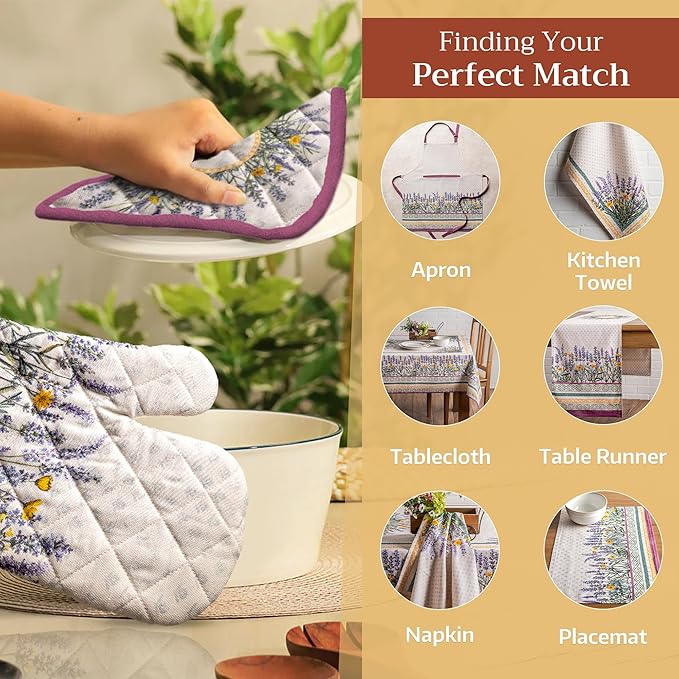 Maison d' Hermine Pot Holders 100% Cotton Heat Resistant Potholders 8" x 8" Hot Pads with Loop BBQ, Cooking, Baking, Grilling, Kitchen, Handling Hot Pans Spring/Summer (Pack of 1, Fanny Lavender)